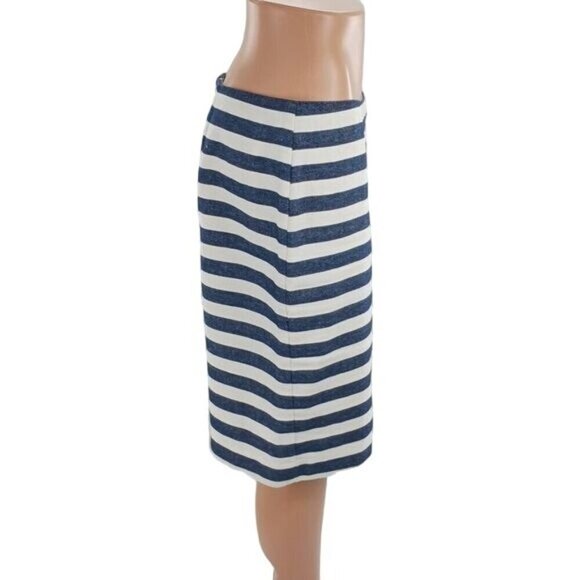 LOFT Pencil Skirt  Womens Size 8P Navy White Striped Linen Blend Casual Workwear - Picture 4 of 7